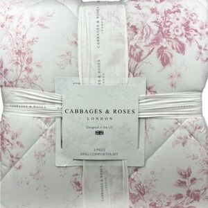 New Cabbages & Roses London KING Comforter Set – Alderney Raspberry – 3 Piece